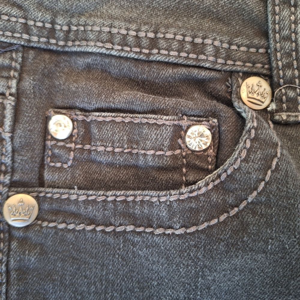 Rebel & Soul Embellished Skinny Jean Glitzy Wings Black Stretch Denim women's 10 - Picture 9 of 16
